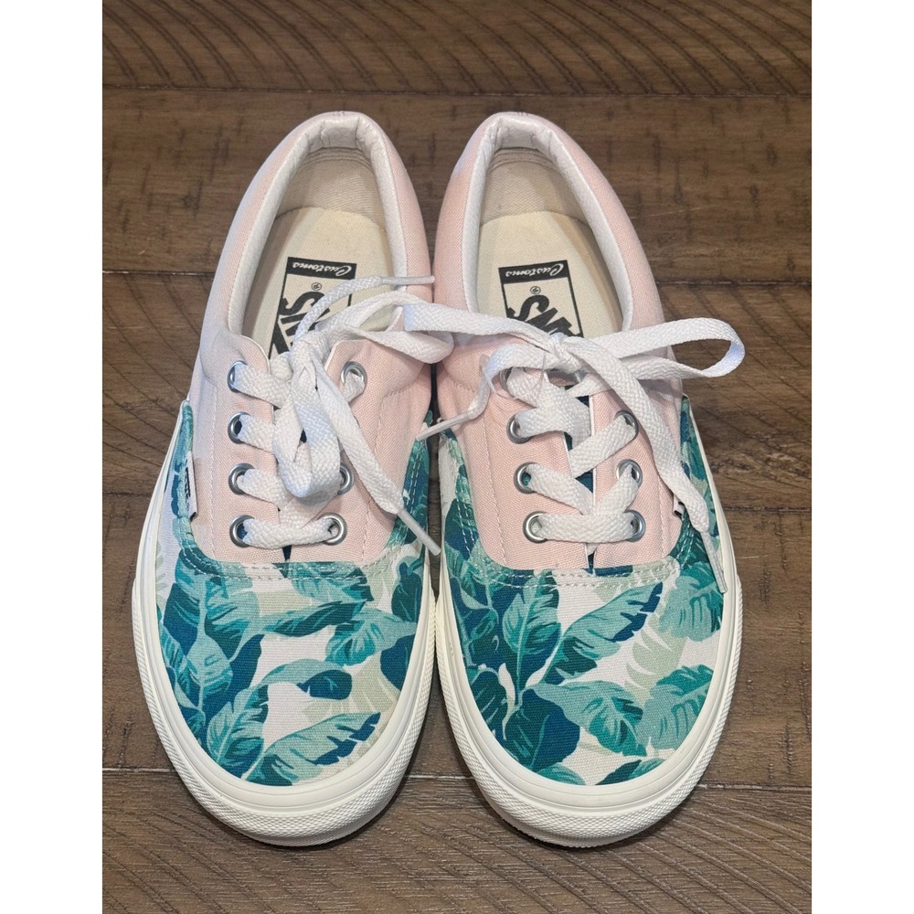Vans Era Customs Tropical Palm Leaf Pink Canvas Sneakers Womens 7 Mens 5.5